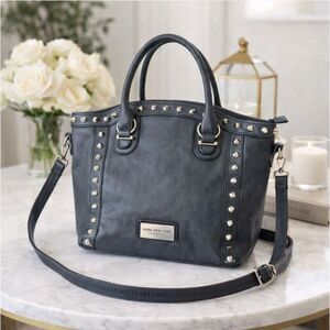 Andrew Marc New York Black Leather Studded Crossbody Satchel Bag